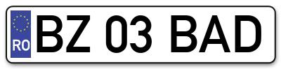 Placuta inmatriculare numar auto  BZ-03-BAD, BZ 03 BAD, BZ03BAD