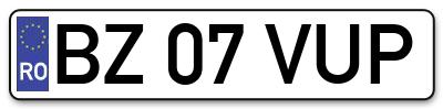 Placuta inmatriculare numar auto  BZ-07-VUP, BZ 07 VUP, BZ07VUP