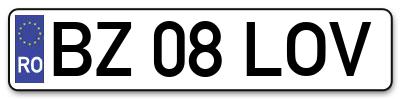 Placuta inmatriculare numar auto  BZ-08-LOV, BZ 08 LOV, BZ08LOV