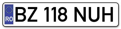 Placuta inmatriculare numar auto  BZ-118-NUH, BZ 118 NUH, BZ118NUH