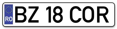Placuta inmatriculare numar auto  BZ-18-COR, BZ 18 COR, BZ18COR