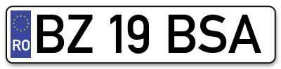 Placuta inmatriculare numar auto  BZ-19-BSA, BZ 19 BSA, BZ19BSA