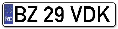 Placuta inmatriculare numar auto  BZ-29-VDK, BZ 29 VDK, BZ29VDK