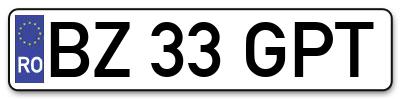 Placuta inmatriculare numar auto  BZ-33-GPT, BZ 33 GPT, BZ33GPT