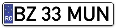 Placuta inmatriculare numar auto  BZ-33-MUN, BZ 33 MUN, BZ33MUN