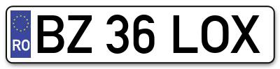 Placuta inmatriculare numar auto  BZ-36-LOX, BZ 36 LOX, BZ36LOX