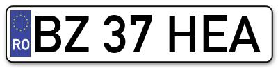 Placuta inmatriculare numar auto  BZ-37-HEA, BZ 37 HEA, BZ37HEA