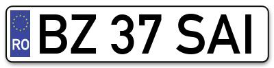 Placuta inmatriculare numar auto  BZ-37-SAI, BZ 37 SAI, BZ37SAI