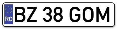 Placuta inmatriculare numar auto  BZ-38-GOM, BZ 38 GOM, BZ38GOM