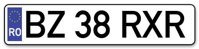 Placuta inmatriculare numar auto  BZ-38-RXR, BZ 38 RXR, BZ38RXR