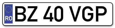 Placuta inmatriculare numar auto  BZ-40-VGP, BZ 40 VGP, BZ40VGP