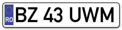 Placuta inmatriculare numar auto  BZ-43-UWM, BZ 43 UWM, BZ43UWM