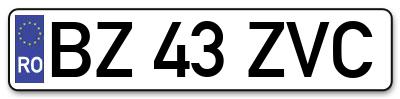 Placuta inmatriculare numar auto  BZ-43-ZVC, BZ 43 ZVC, BZ43ZVC
