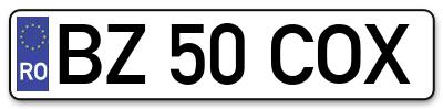 Placuta inmatriculare numar auto  BZ-50-COX, BZ 50 COX, BZ50COX