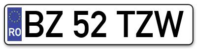 Placuta inmatriculare numar auto  BZ-52-TZW, BZ 52 TZW, BZ52TZW