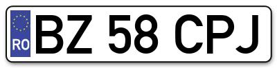 Placuta inmatriculare numar auto  BZ-58-CPJ, BZ 58 CPJ, BZ58CPJ