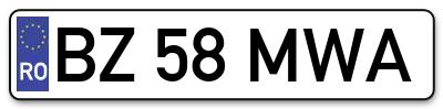 Placuta inmatriculare numar auto  BZ-58-MWA, BZ 58 MWA, BZ58MWA