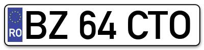 Placuta inmatriculare numar auto  BZ-64-CTO, BZ 64 CTO, BZ64CTO