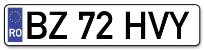 Placuta inmatriculare numar auto  BZ-72-HVY, BZ 72 HVY, BZ72HVY