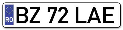 Placuta inmatriculare numar auto  BZ-72-LAE, BZ 72 LAE, BZ72LAE