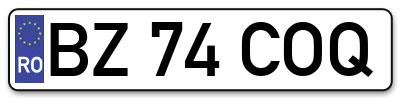 Placuta inmatriculare numar auto  BZ-74-COQ, BZ 74 COQ, BZ74COQ