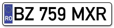 Placuta inmatriculare numar auto  BZ-759-MXR, BZ 759 MXR, BZ759MXR
