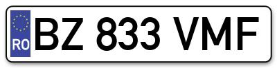 Placuta inmatriculare numar auto  BZ-833-VMF, BZ 833 VMF, BZ833VMF