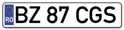 Placuta inmatriculare numar auto  BZ-87-CGS, BZ 87 CGS, BZ87CGS