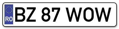 Placuta inmatriculare numar auto  BZ-87-WOW, BZ 87 WOW, BZ87WOW