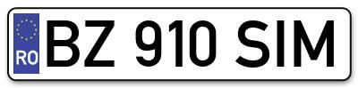 Placuta inmatriculare numar auto  BZ-910-SIM, BZ 910 SIM, BZ910SIM