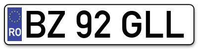 Placuta inmatriculare numar auto  BZ-92-GLL, BZ 92 GLL, BZ92GLL
