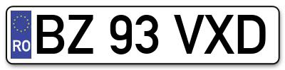 Placuta inmatriculare numar auto  BZ-93-VXD, BZ 93 VXD, BZ93VXD