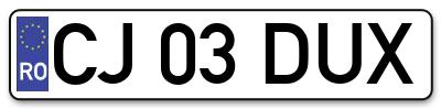 Placuta inmatriculare numar auto  CJ-03-DUX, CJ 03 DUX, CJ03DUX