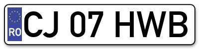 Placuta inmatriculare numar auto  CJ-07-HWB, CJ 07 HWB, CJ07HWB