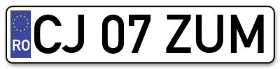 Placuta inmatriculare numar auto  CJ-07-ZUM, CJ 07 ZUM, CJ07ZUM