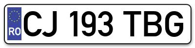 Placuta inmatriculare numar auto  CJ-193-TBG, CJ 193 TBG, CJ193TBG