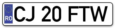 Placuta inmatriculare numar auto  CJ-20-FTW, CJ 20 FTW, CJ20FTW