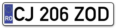 Placuta inmatriculare numar auto  CJ-206-ZOD, CJ 206 ZOD, CJ206ZOD