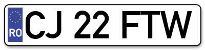 Placuta inmatriculare numar auto  CJ-22-FTW, CJ 22 FTW, CJ22FTW