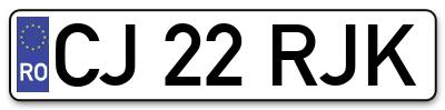 Placuta inmatriculare numar auto  CJ-22-RJK, CJ 22 RJK, CJ22RJK