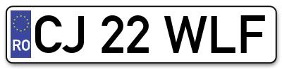 Placuta inmatriculare numar auto  CJ-22-WLF, CJ 22 WLF, CJ22WLF