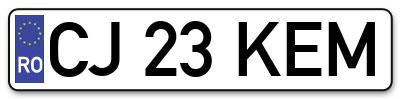 Placuta inmatriculare numar auto  CJ-23-KEM, CJ 23 KEM, CJ23KEM