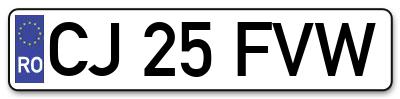 Placuta inmatriculare numar auto  CJ-25-FVW, CJ 25 FVW, CJ25FVW