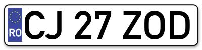 Placuta inmatriculare numar auto  CJ-27-ZOD, CJ 27 ZOD, CJ27ZOD