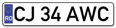 Placuta inmatriculare numar auto  CJ-34-AWC, CJ 34 AWC, CJ34AWC