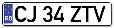 Placuta inmatriculare numar auto  CJ-34-ZTV, CJ 34 ZTV, CJ34ZTV