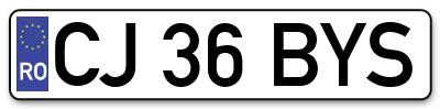 Placuta inmatriculare numar auto  CJ-36-BYS, CJ 36 BYS, CJ36BYS