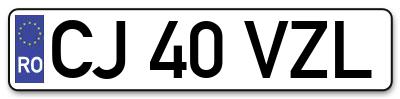 Placuta inmatriculare numar auto  CJ-40-VZL, CJ 40 VZL, CJ40VZL