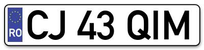 Placuta inmatriculare numar auto  CJ-43-QIM, CJ 43 QIM, CJ43QIM