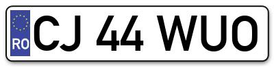 Placuta inmatriculare numar auto  CJ-44-WUO, CJ 44 WUO, CJ44WUO